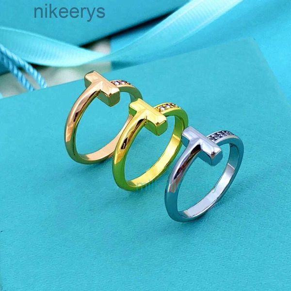 Anillos Joyería v Chapado en oro t Moda Anillo de diamante en forma de T Diseño de minoría femenina Grado Simple Frío LRI1 LRI1 S648