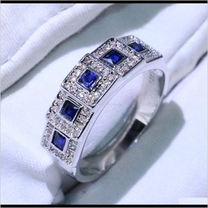 Rings sieradenchoucong aankomst vintage sieraden 925 sterling sier blauwe saffier cz diamant bruiloft verlovingsband ring voor dames drop levering