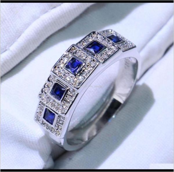 Anneaux JewelryChouCong Arrivée Vintage Jewelry 925 Sterling Sier Blue Sapphire CZ Diamond Wedding Widing Band Ring For Women DR2483733