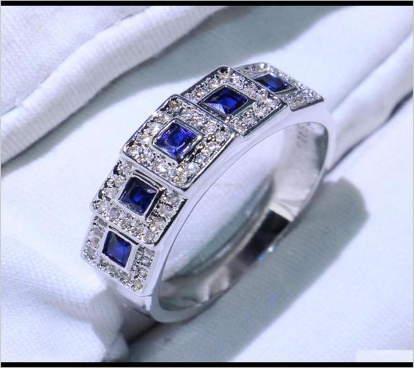 Anneaux JewelryChouCong Arrivée Vintage Jewelry 925 Sterling Sier Blue Sapphire CZ Diamond Wedding Engagement Band Ring For Women DR8918792