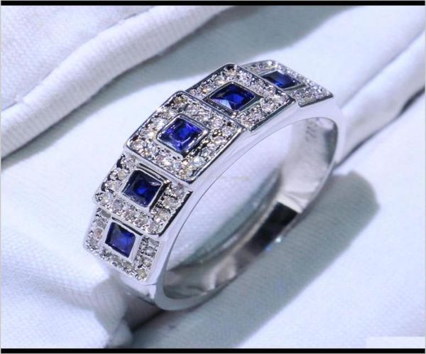 Anneaux JewelryChouCong Arrivée Vintage Jewelry 925 Sterling Sier Blue Sapphire CZ Diamond Wedding Engagement Band Ring For Women DR7218074