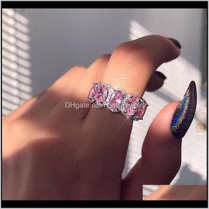 Ringen sieradenspartikelen luxe sieraden partij 925 sterling sier volledige ovale gesneden roze saffier cz diamant edelstenen eeuwigheid vrouwen trouwband ri