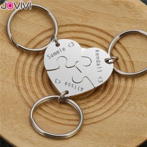 Anneaux Jovivi Nouveau nom initial personnalisé Puzzle de coeur Keychain Keychain en acier inoxydable Famille Meilleurs amis