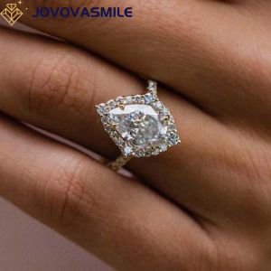 Ringen Jovovasmile 14k geelgouden Moissanite trouwringen 2 karaat 10x7mm Crushed Ice hybride peer vrouw sieraden met Gra-certificaat