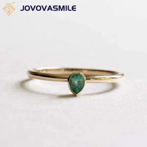 Ringen jovovasmile 3*4 mm peer traan gesneden smaragd ring 18k geel goud voor vrouw bruiloft sieraden