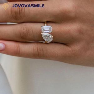 Ringen Jovovasmile fijne sieraden Moissanite ring gemalen ijs 2.5ct peer en 2ct smaragd gesneden echt origineel goud voor vrouw bruiloft