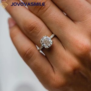 Ringen JOVOVASMILE GRA Moissanite Ring voor vrouw 3,5 karaat 9x8mm Crushed Ice Hybride kussen gesneden 18k geel goud 585 Donut dubbele klauw