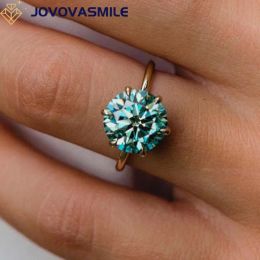 Ringen Jovovasmile Lab Gegroeide diamant verlovingsringen 4 karaat 10 mm ronde briljant fancy blauw moissanite 18k goud 6verig accessoire