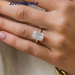 Ringen JOVOVASMILE Missanite diamanten trouwring 5,5 karaat 12x8,5 mm langwerpige smaragd geslepen tweekleurige 18k geel wit goud solitaire