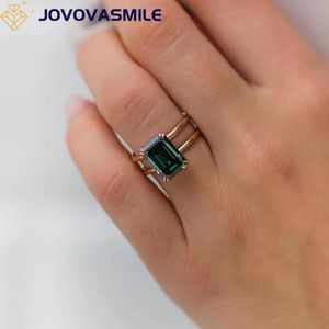 Rings JOVOVASMILE VVS Moissanite Rings 4.5carat 11x8mm Fancy Dark Green Emerald Cut 18k Rose Gold Solitaire Lennon Ring For Women