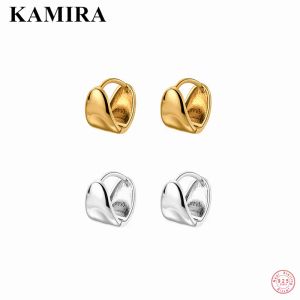 Rings Kamira Real 925 Sterling Silver Vintage Luxe glanzende Huggie Hoop oorbellen voor vrouwen Men Party Goth Simple 18K Gold Jewelry Cadeau