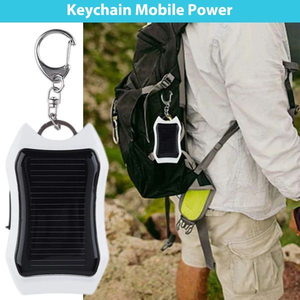 Anillos Keychain Banks de emergencia de emergencia USB Solar externo 950mAh Suministro de energía de carga rápida Universal con 3 luz LED para la mayoría de los dispositivos