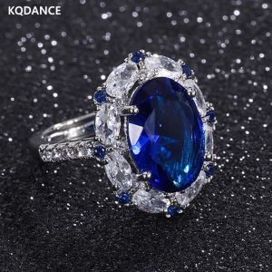 Anillos Kqdance Esmerald Cut creado anillo de rubí de tanzanita con anillos de oro blancos azules/piedra roja joyas 2021 tendencia caída envío