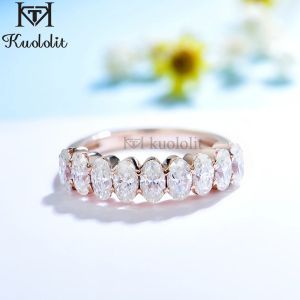 Ringen Kuololit 2.7CT Moissanite Solid Rose Gold Ring voor vrouwen echte 18K 14K 10K gouden ovale ring bijpassende eeuwigheid band voor verloving