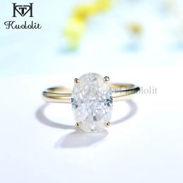 Kuololit 3.5CT glace pilée ovale Moissanite 18K 14K bague en or jaune pour femmes D VVS bague Solitaire pour fête de fiançailles mariage