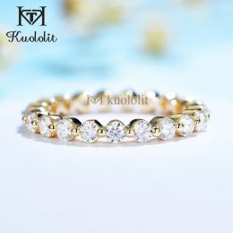 Kuololit 585 14K 10K bague à bulles en or blanc pour femmes 2.5mm coupe ronde Moissanite Solitaire éternité bande complète pour fiançailles nouveau