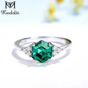 Anillos Kuololit Hexagon London Blue Topaz Gemstone Ring para mujer Soid Sterling Sier Tanzanita Morganita Joyería para compromiso