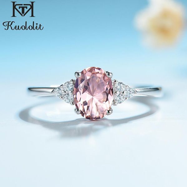 Anneaux Kuololit Morganite Gemstone Ring pour les femmes Solide 925 STOIR STERLING CRÉATION COLOR ROSE COLLE ANGAGE DE MEDIAL BIELLIR FINE