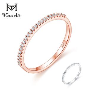 Rings Kuololit Solid 18K 14K Gold Moissanite Ring For Women D/VVS1 GRA Half Eternity Matching Band for Engagement Promise Anniversary