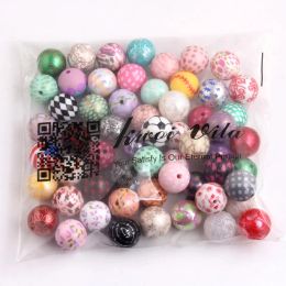 Anneaux Kwoi Vita vente en gros 20mm 100 pièces mélange aléatoire de grosses perles d'impression acrylique pour collier pour enfants
