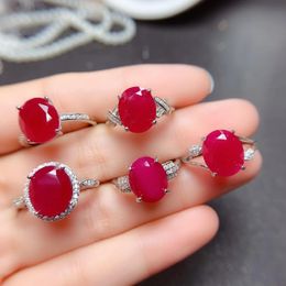 Ringen Grote Deeltjes van Birmese Roze Natuurlijke Ruby Ring Welzijn Echte Sterling Sier Draagcertificaat Bruiloft Sieraden