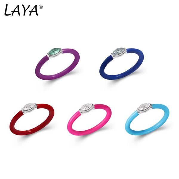 Anillos Laya de Plata de Ley 925, envío gratis, anillo de dedo de cristal de Color sintético a la moda para mujer, joyería de lujo esmaltada hecha a mano