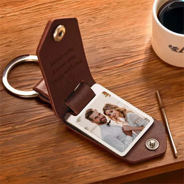 Anneaux en cuir porte-clés avec photo personnalisable photo personnalisée d'impression UV photo bijoux cadeau pour la fête des hommes et des pères
