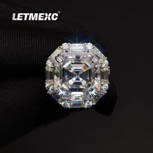 Anneaux Letmexc Highend Asscher coupé anneau personnalisé D Couleur Full Moisanite Diamonds VVS1 14K Gold