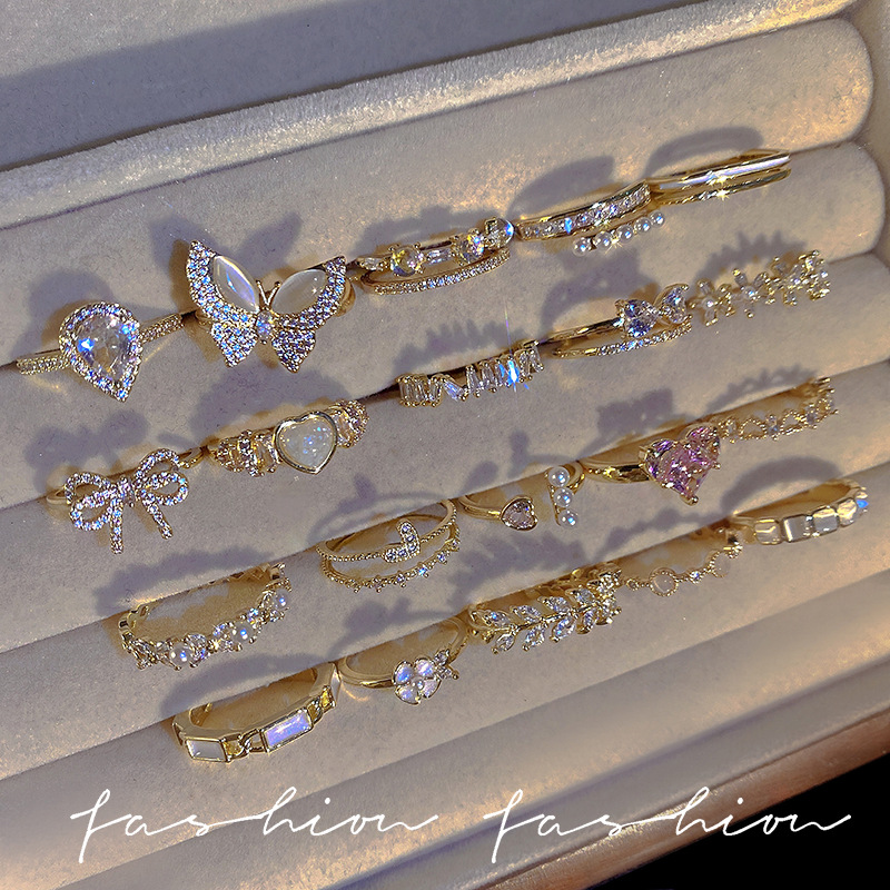 Pierścienie światło luksusowy sens high-end pearl ring vintage niszowy niszowy cyrkon pierścień otwierający gorącą dziewczynę biżuterię hurtową