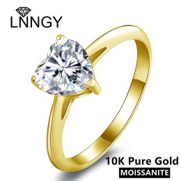 Anneaux Lnngy 2023 TRENDE 10K Pure Gol Solitaire Anneaux Exquis 7 * 7 mm Cœur en forme de coeur Moisanite Rings pour couples Gift de bijoux de mariage