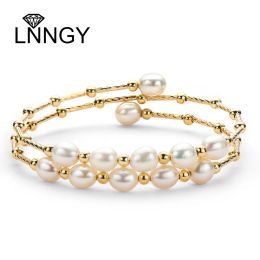 Anneaux Lnngy mode 14k or rempli bracelet à breloques bracelet pour femmes 100% naturel perle d'eau douce torsadé bracelet cadeaux élégants