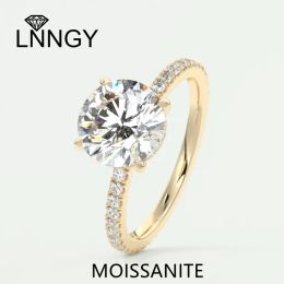 Ringen Lnngy S925 Sterling Zilver Halo Verlovingsring voor Vrouwen 4 Prong Setting Moissanite Vinger Ring Bruiloft Sieraden Cadeau