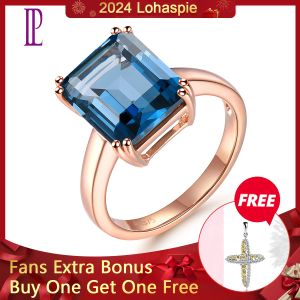 Ringen Lohaspie Natuurlijke London Blue Topaz Real 9K Rose Gold Ring 6,9 Karaat Echte Edelsteen Klassieke Stijl Fijne Sieraden Vrouwen Geschenken