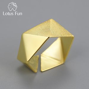 Anneaux Lotus Fun minimalisme réglable Origami Art anneaux pour femmes cadeau réel 925 en argent Sterling 2022 tendance nouvelle forme géométrique bijoux