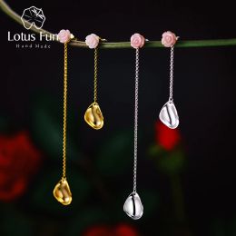 Anneaux Lotus Fun Real 925 Siltling Silver Handmade Designer Fine Jewelry Shea Shel Delate Rose Petales inégales Boucles d'oreilles pour femmes