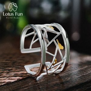 Ringen Lotus Fun Echte 925 Sterling Zilveren Open Ring Fijne Sieraden Oosterse Element Raamdecoratie Papercut Ontwerp Ringen Voor Vrouwen