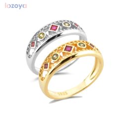 Ringen Lozoya 925 Sterling Silver Wedding Ronde vier Zirkoon Dikke grote Etruskische ring Women Rock Punk Fashion Fine Jewelry 2021 Jewels