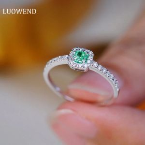 Anneaux LUOWEND 18K or blanc anneaux véritable naturel vert diamant bague de fiançailles pour les femmes haute bijoux de mariage Style de luxe