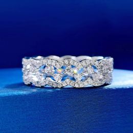 Anillos de lujo 100% Plata de Ley 925 con alto contenido de carbono y diamantes, anillos plegables con encaje para mujer, anillo de compromiso para fiesta, buen regalo de cumpleaños