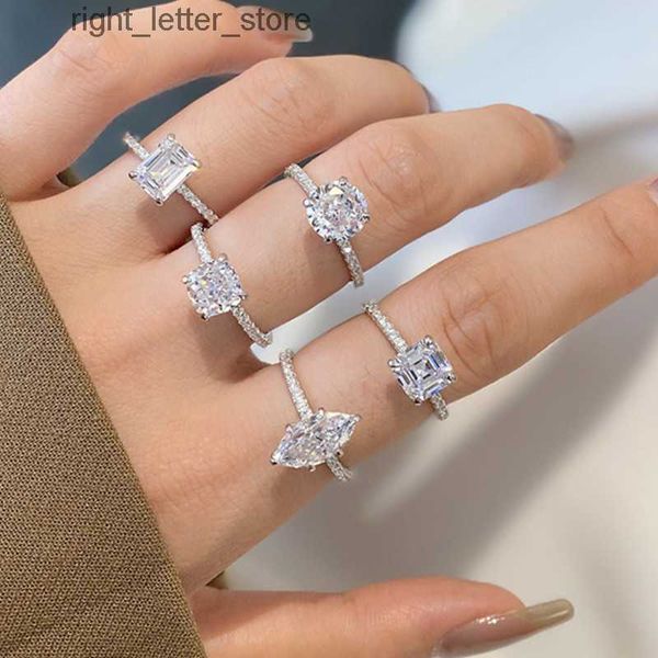 Anillos Anillo de diseñador de boda de oro de lujo para mujer, plata, redondo, ovalado, circonita 5A, promesa de eternidad para mujer, anillos de compromiso de boda, caja de regalo, tamaño 5-9 240229