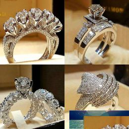 Bagues De Luxe Mâle Femelle Cristal Zircon Pierre Anneau Vintage 925 Sier Ensemble Promise Engagement Pour Hommes Et Femmes Usine Dhgarden Dh2Sv