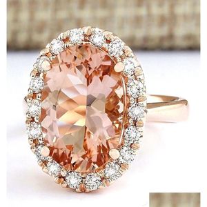 Anillos de lujo Piedras preciosas ovaladas Champagne Crystal Zircon Diamantes para mujeres 18K Color oro rosa Joyería Bijoux Bague Party Drop Entrega Dhf0M