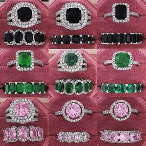 Ringen Luxe echte 925 sterling zilveren ringen ovale prinses geslepen trouwring set voor vrouwen verlovingsband eeuwigheid sieraden zirkonia R4975