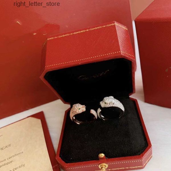 Anneaux Anneaux de luxe S925 argent plein cristal léopard Panthere marque Designer anneau ouvert pour les femmes boîte cadeau bijoux cadeau 240229