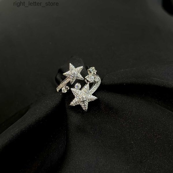 Anneaux Anneaux de luxe Top s925 argent météore étoile brillante pleine breloque en cristal anneau ouvert pour les femmes bijoux de mariage 240229