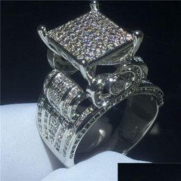 Anillos Majestic Sensation Ring 925 Sterling Sier Pave Setting Diamond Cz Banda de compromiso para mujeres Hombres Joyería Drop Delivery Dhf8S