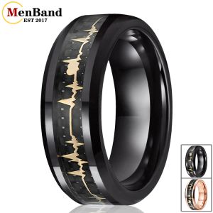 Rings MANBAND Fashion 8mm Tungsten Carbide Wedding Band Ring Black Carbon Fiber en Ekg Heartbeat Inlay afgeschuinde randen gepolijst comfort