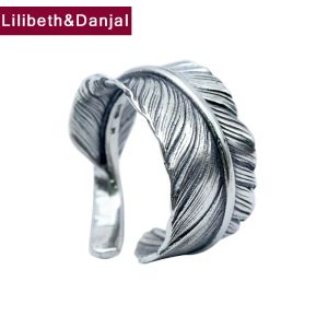 Anneaux Men's Ring 100% réel 925 STERLING Silver Feather Brand Couple Femme Femme Fine Bijoux Thaïlande Silver Vintage Style Wholesale FR30