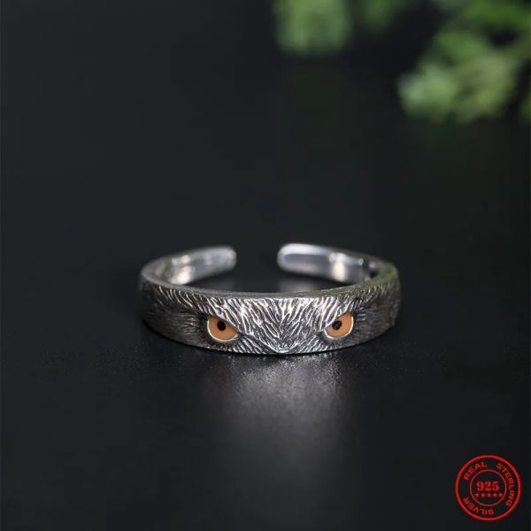 Anneaux MKENDN Vintage Punk 925 Sterling Silver Owl Bague réglable pour hommes femmes gothique à la mode rue Hip Hop bijoux sombres