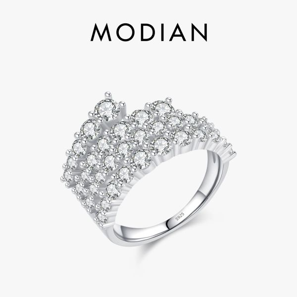 Anneaux Modian 925 STERLING Silver Classic Sparkling de haut niveau Zircone Trendy Finger Ring Party Luxury Wedding Bijoux pour les femmes Cadeau